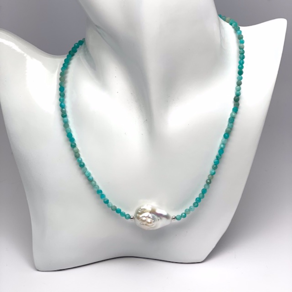 925 ST SILVER & GENUINE PEARL GEMSTONE NECKLACE